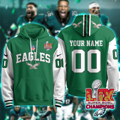 Philadelphia Eagles Super Bowl LIX Champions Custom Hoodie - All Stitched