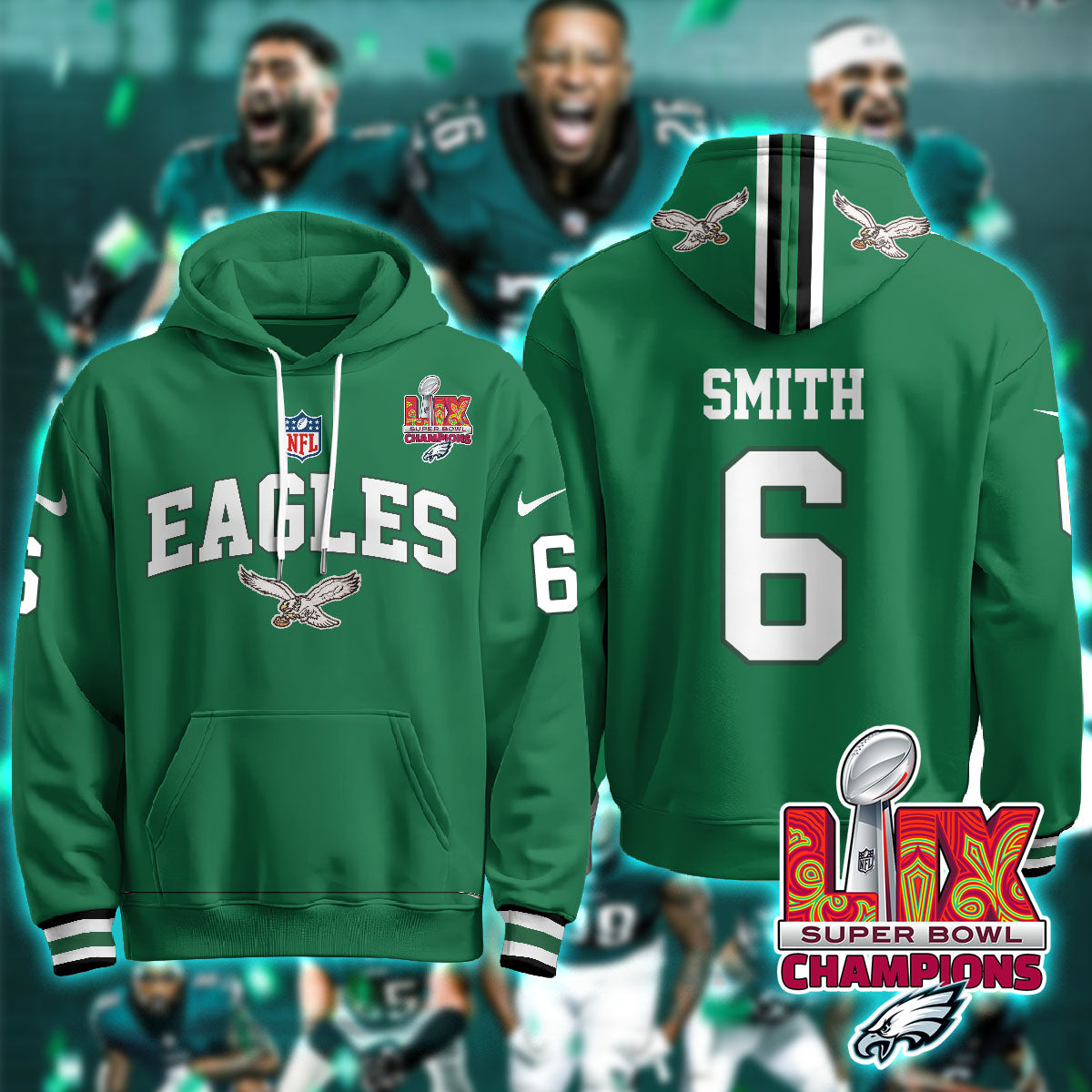 Philadelphia Eagles Super Bowl LIX Champions Hoodie - All Stitched