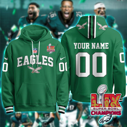 Philadelphia Eagles Super Bowl LIX Champions Custom Hoodie - All Stitched