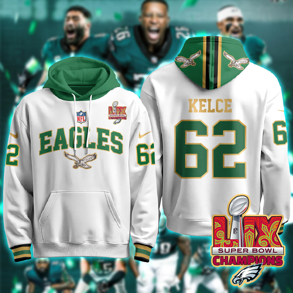 Philadelphia Eagles Super Bowl LIX Champions Gold Hoodie - All Stitched