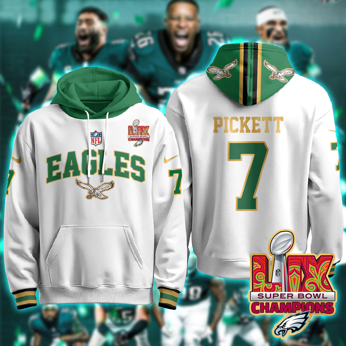 Philadelphia Eagles Super Bowl LIX Champions Gold Hoodie - All Stitched