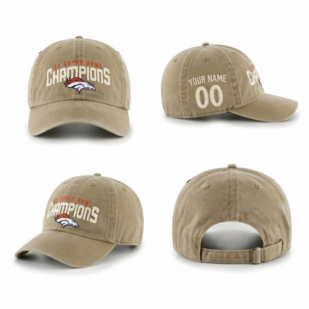 DEN 3x Super Bowl Champions Custom Wash Hat - Embroidered