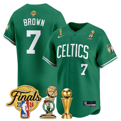 Celtics 2023-24 World Champions Patch Baseball Jersey - All Stitched