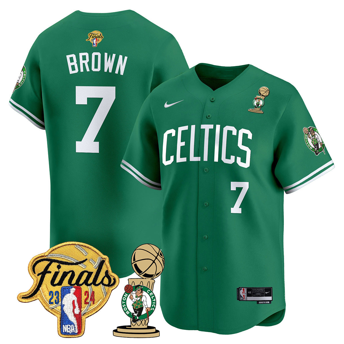 Celtics 2023-24 World Champions Patch Baseball Jersey - All Stitched