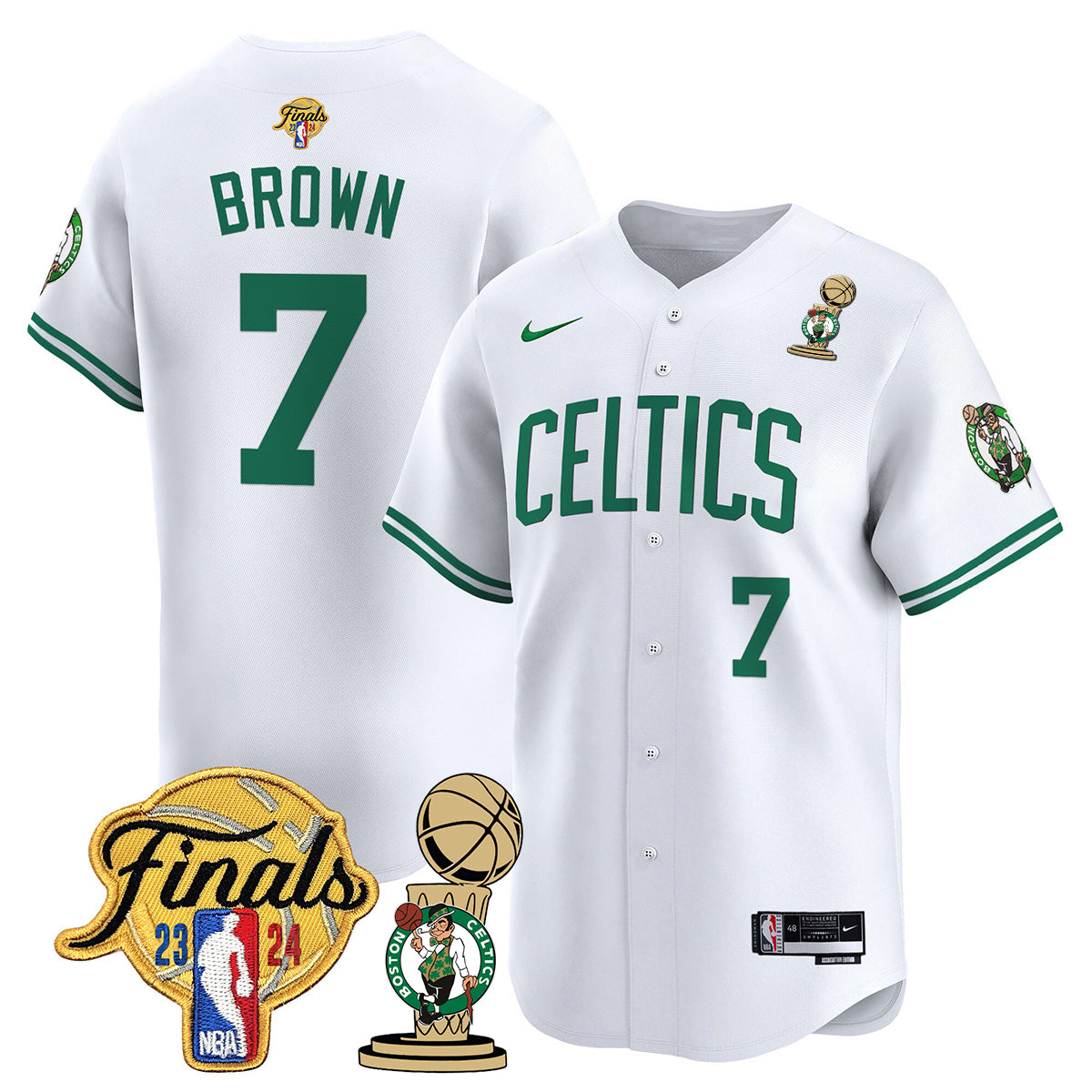 Celtics 2023-24 World Champions Patch Baseball Jersey - All Stitched