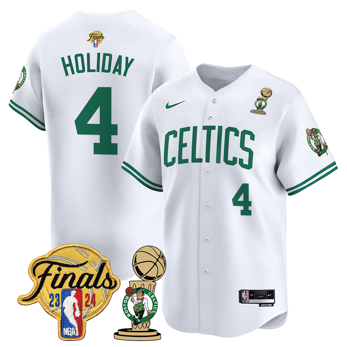 Celtics 2023-24 World Champions Patch Baseball Jersey - All Stitched