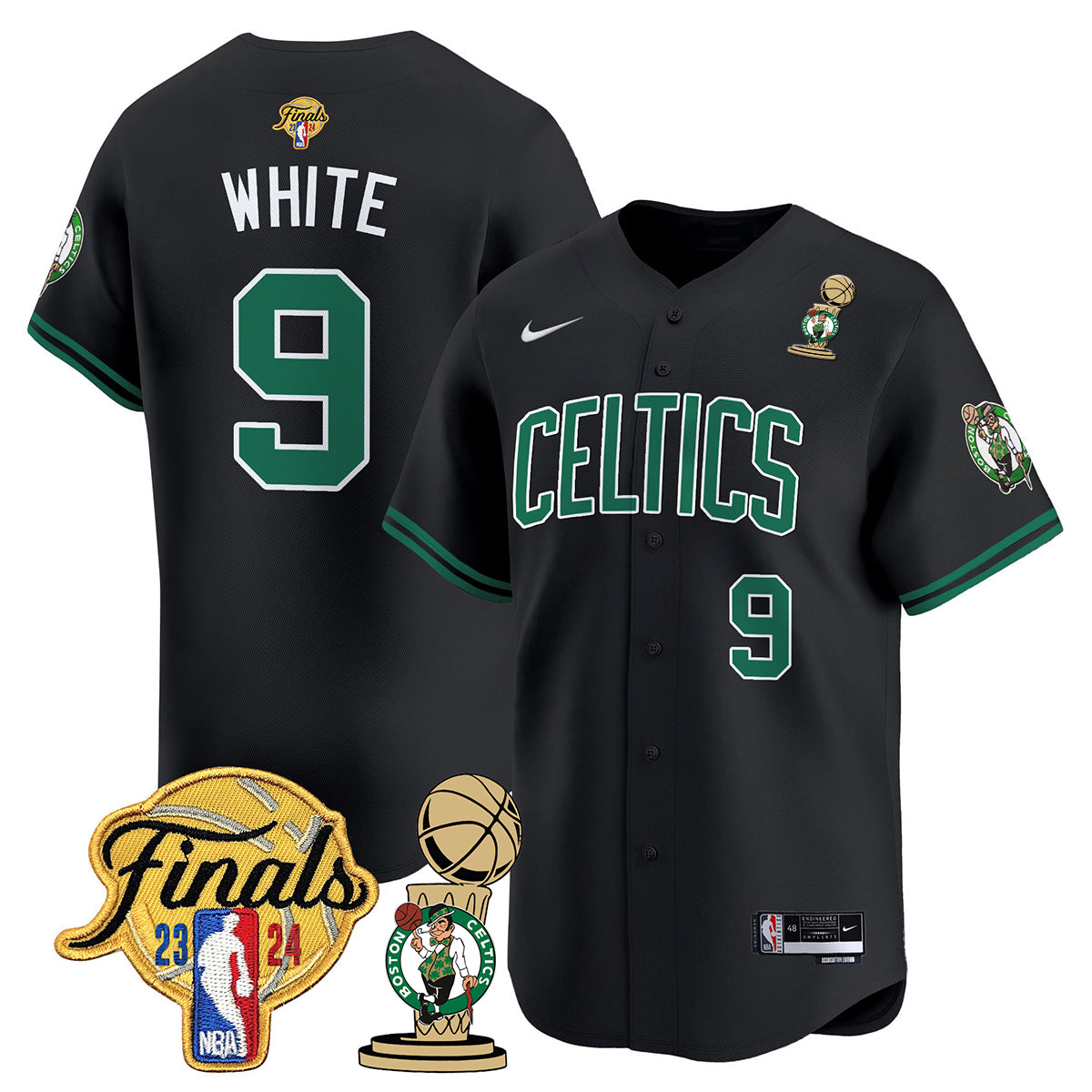 Celtics 2023-24 World Champions Patch Baseball Jersey - All Stitched