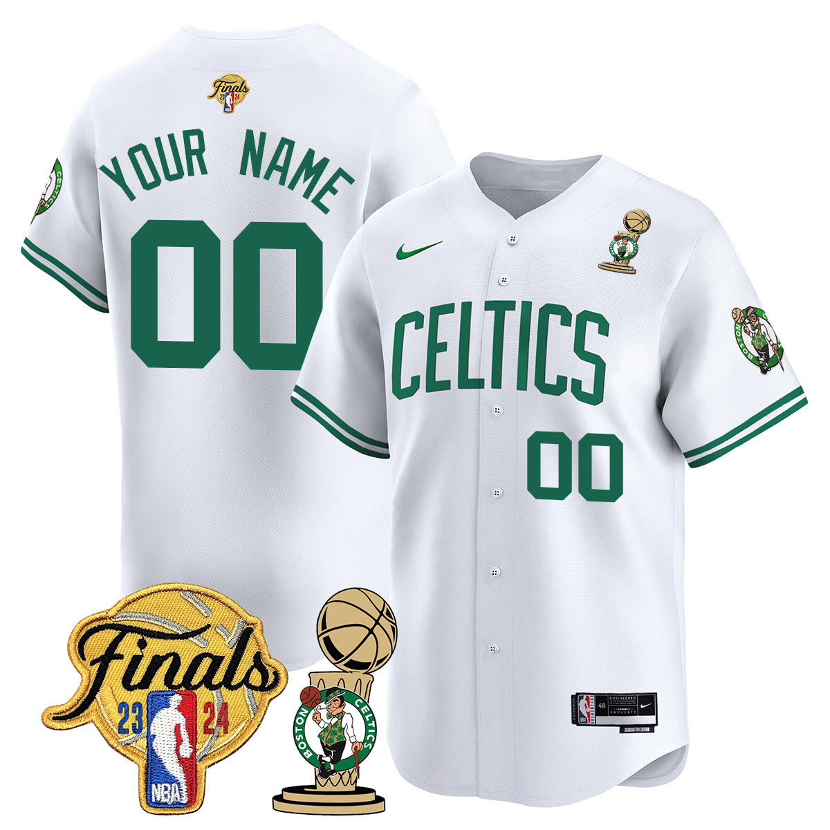 Celtics 2023-24 World Champions Patch Baseball Custom Jersey - All Stitched