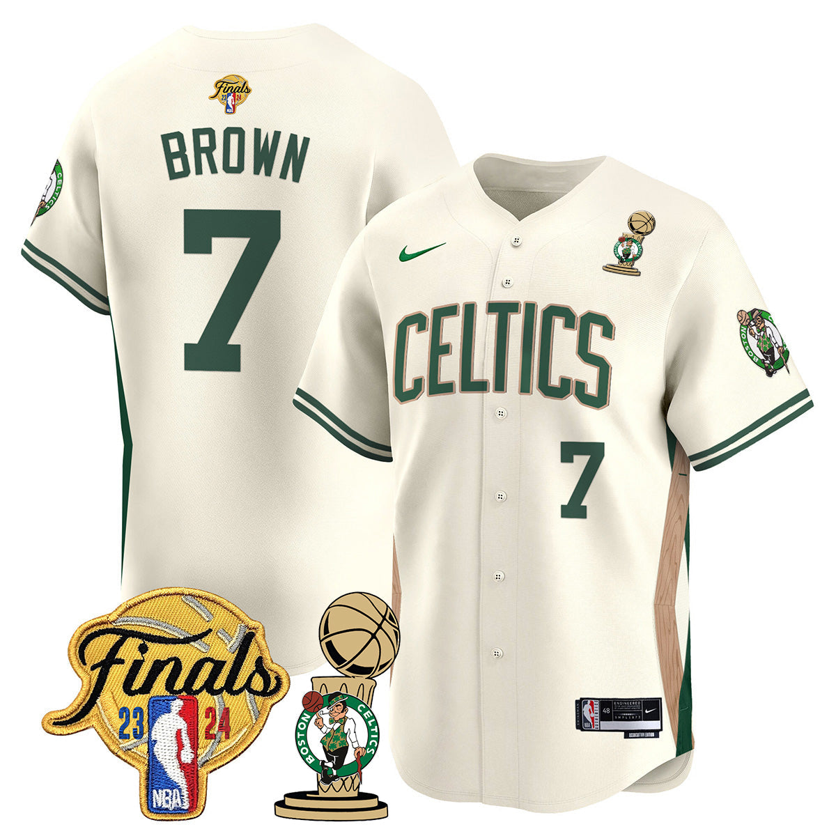 Celtics 2023-24 World Champions Patch Baseball Jersey - All Stitched