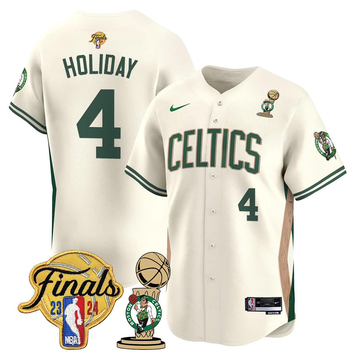 Celtics 2023-24 World Champions Patch Baseball Jersey - All Stitched