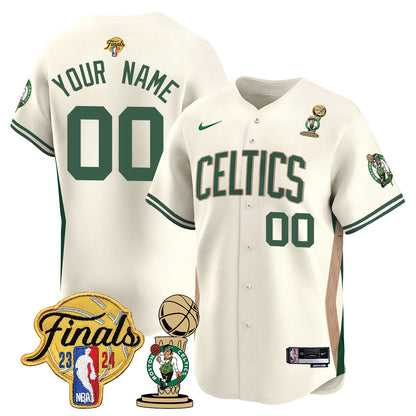 Celtics 2023-24 World Champions Patch Baseball Custom Jersey - All Stitched