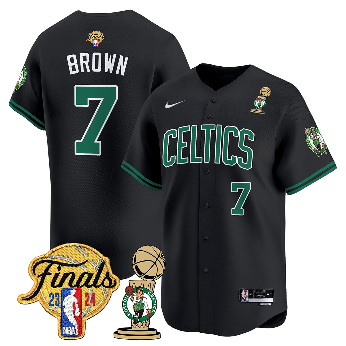 Celtics 2023-24 World Champions Patch Baseball Jersey - All Stitched