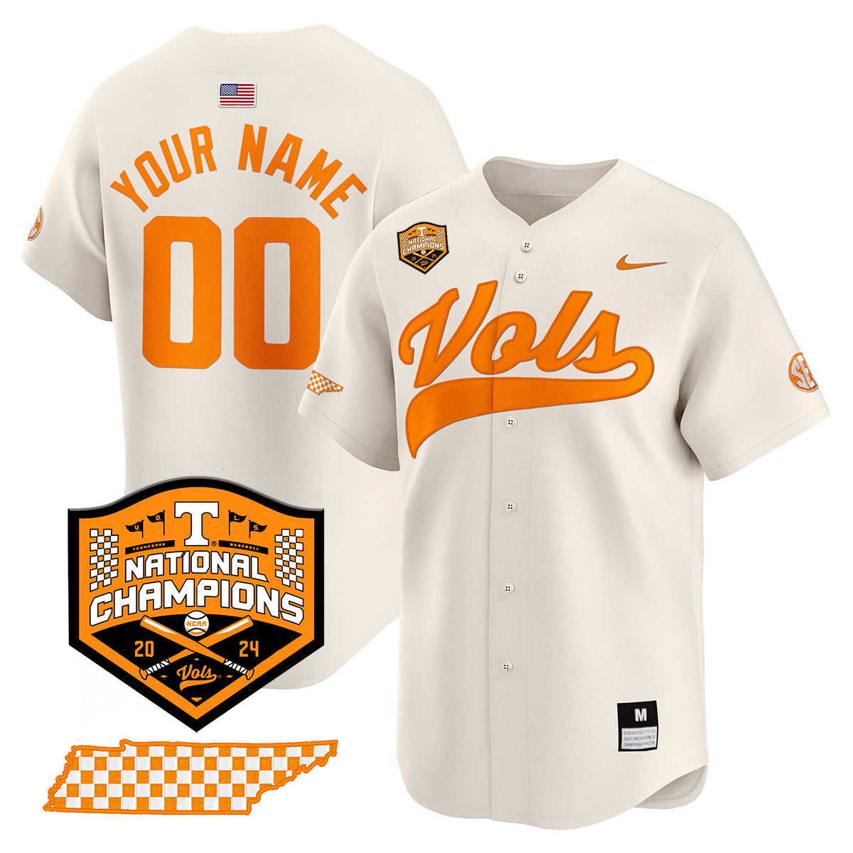 Tennessee 2024 Baseball College World Series Champions Limited Custom Jersey - All Stitched