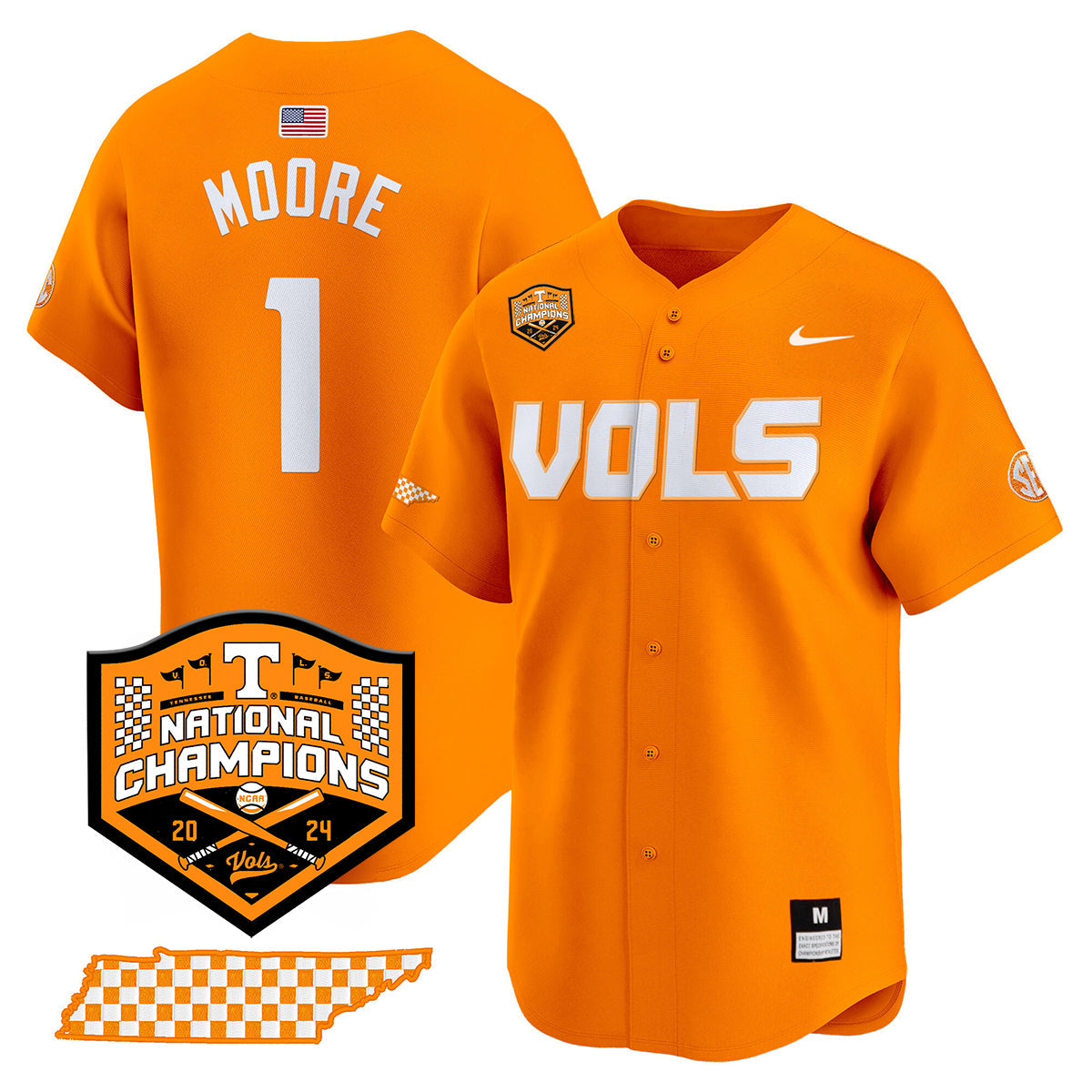 Tennessee 2024 Baseball College World Series Champions Limited Jersey V2 - All Stitched