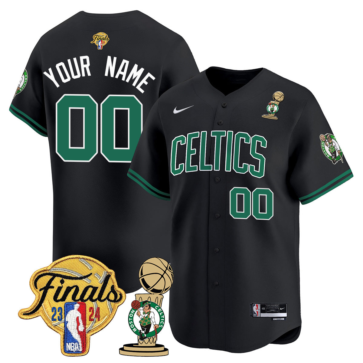 Celtics 2023-24 World Champions Patch Baseball Custom Jersey - All Stitched