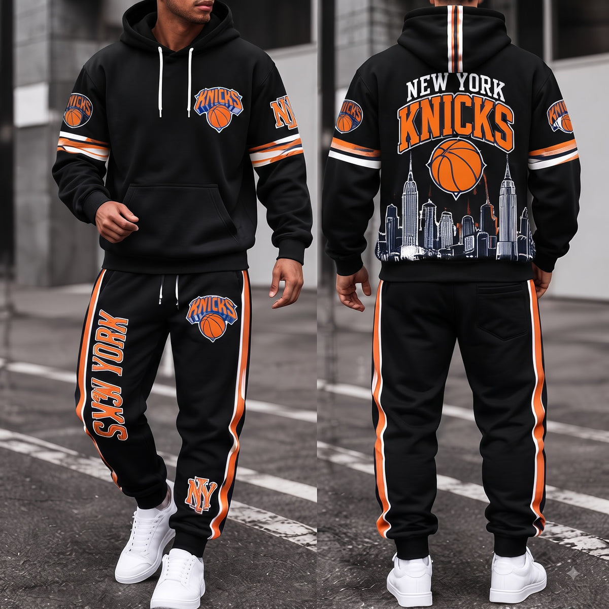 New York Knicks Streetwear Hoodie Pants Set - Printed