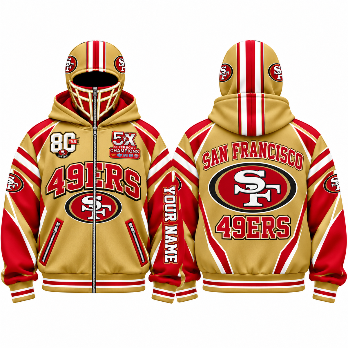 SF Streetwear Style Personalized Mask Zip Up Hoodie - Printed V1