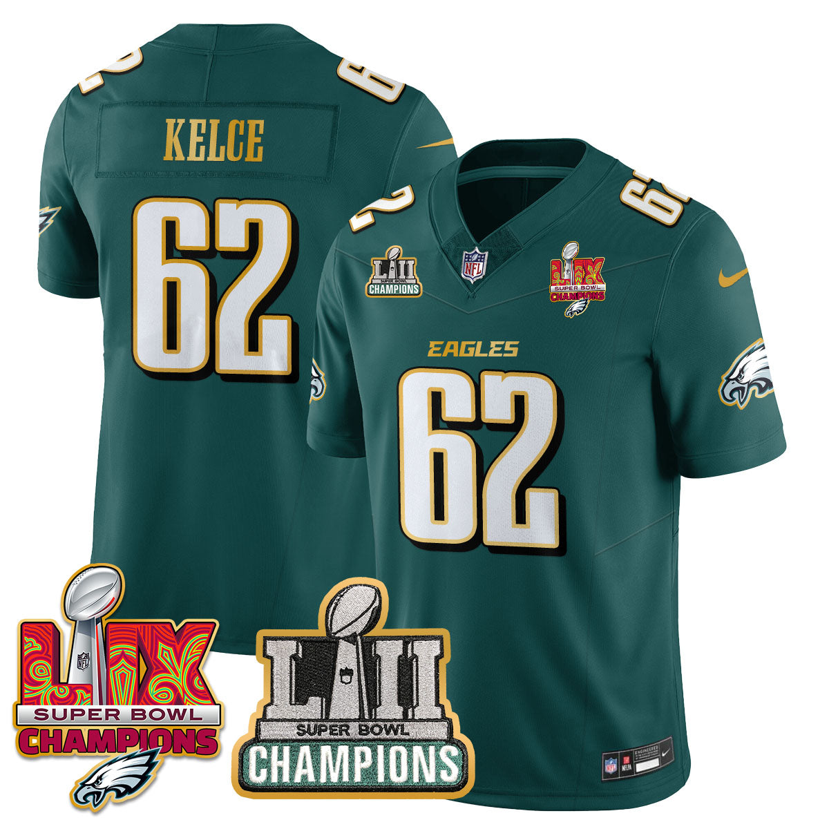 Philadelphia Eagles LII-LIX Super Bowl Champions Vapor Limited Gold Jersey - All Stitched