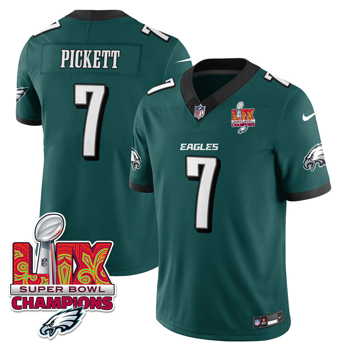 Philadelphia Eagles Super Bowl LIX Champions Gold Trim Vapor Limited Jersey - All Stitched