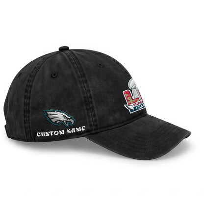 Philadelphia Eagles Champions SB LIX Custom Wash Hat - Embroidered