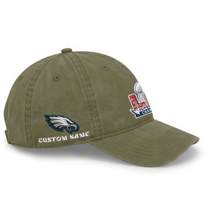 Philadelphia Eagles Champions SB LIX Custom Wash Hat - Embroidered