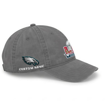 Philadelphia Eagles Champions SB LIX Custom Wash Hat - Embroidered