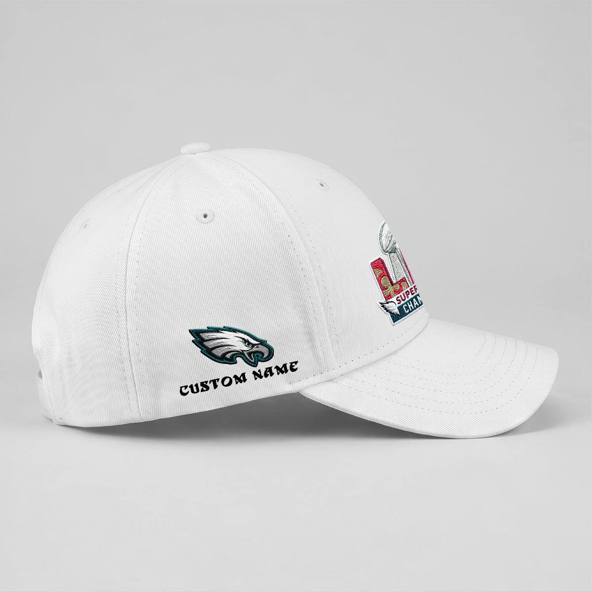 Philadelphia Eagles Champions SB LIX Baseball Custom Cap - Embroidered