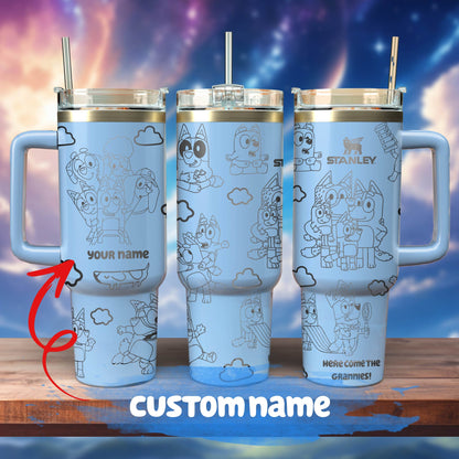 Personalized 40 Oz Bluey Tumbler - Perfect gift for Bluey Loving Kids & Parents TLA05