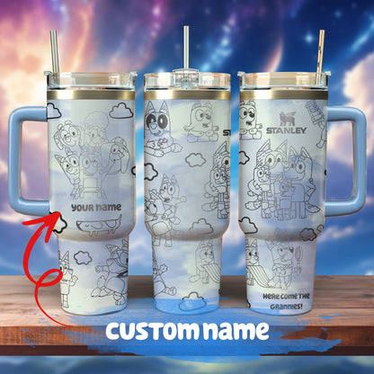 Personalized 40 Oz Bluey Tumbler - Perfect gift for Bluey Loving Kids & Parents TLA05