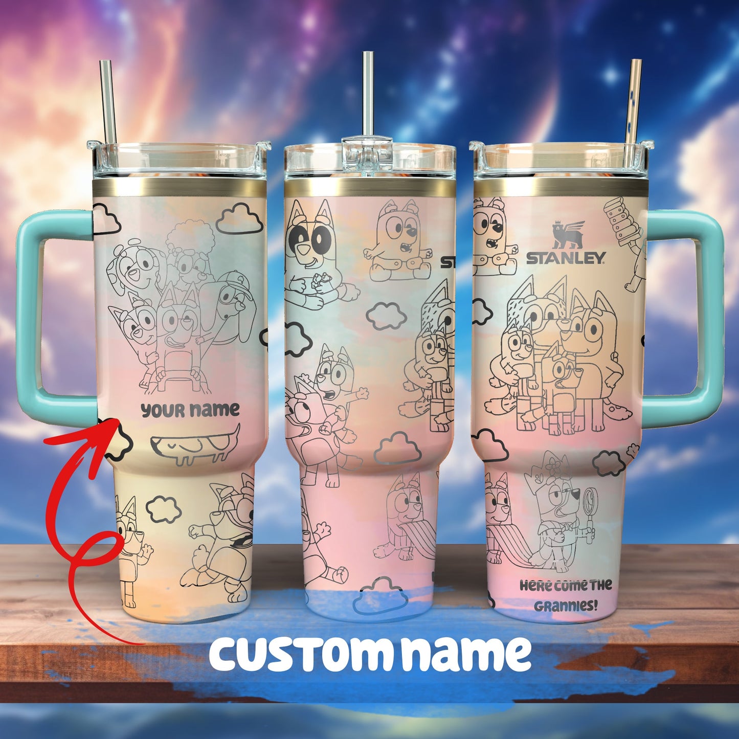 Personalized 40 Oz Bluey Tumbler - Perfect gift for Bluey Loving Kids & Parents TLA05