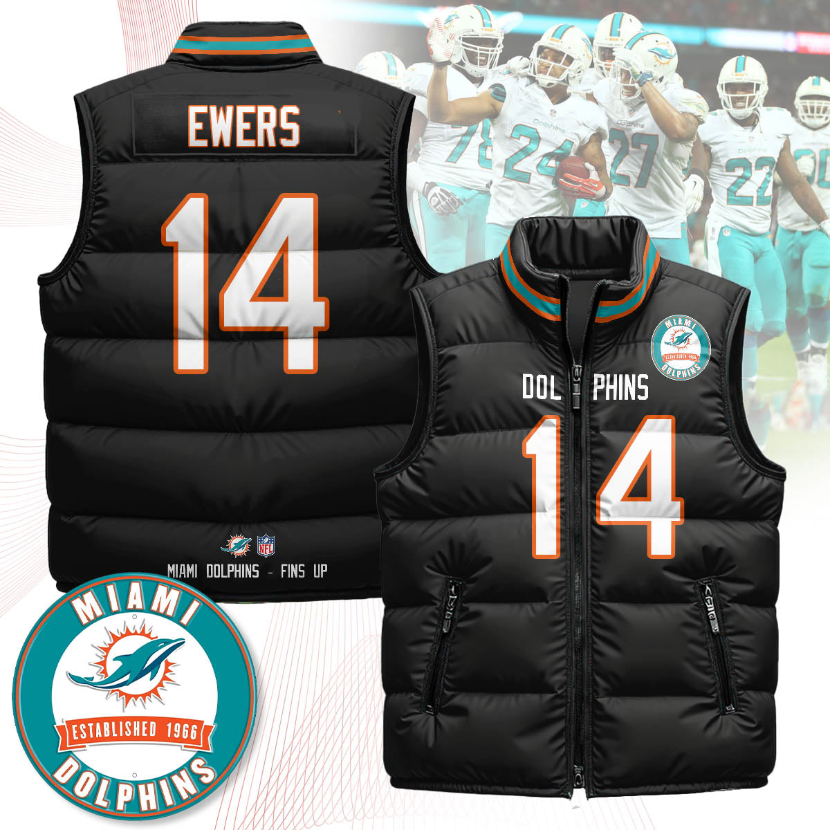 Miami Dolphins Unisex Puffer Vest - Printed