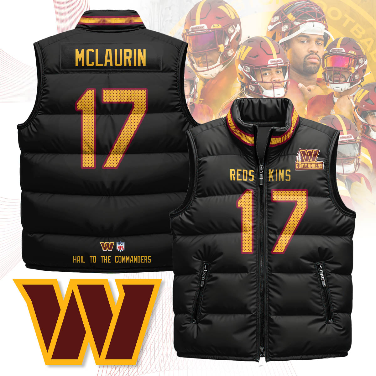 Washington Commanders Unisex Puffer Vest - Printed