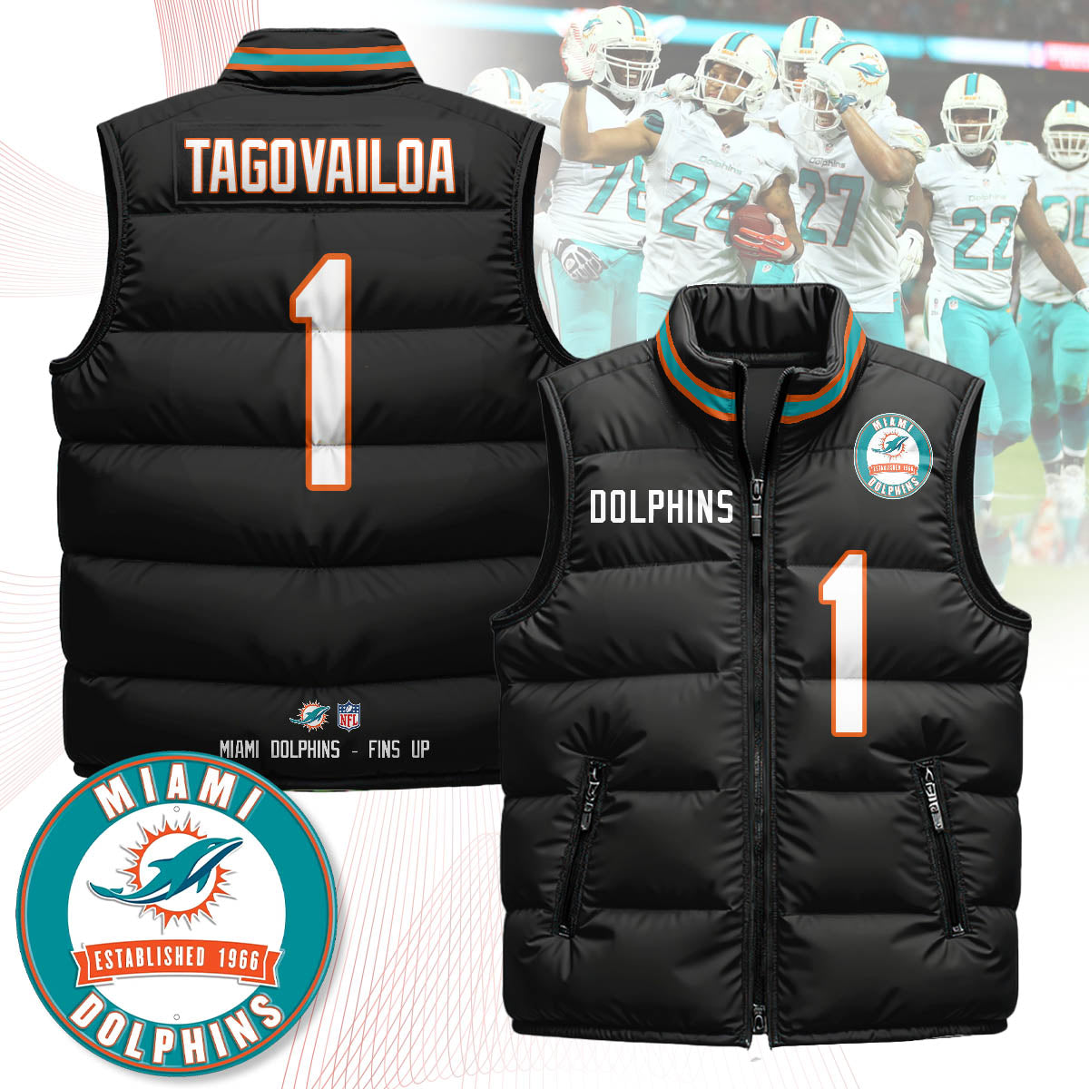 Miami Dolphins Unisex Puffer Vest - Printed