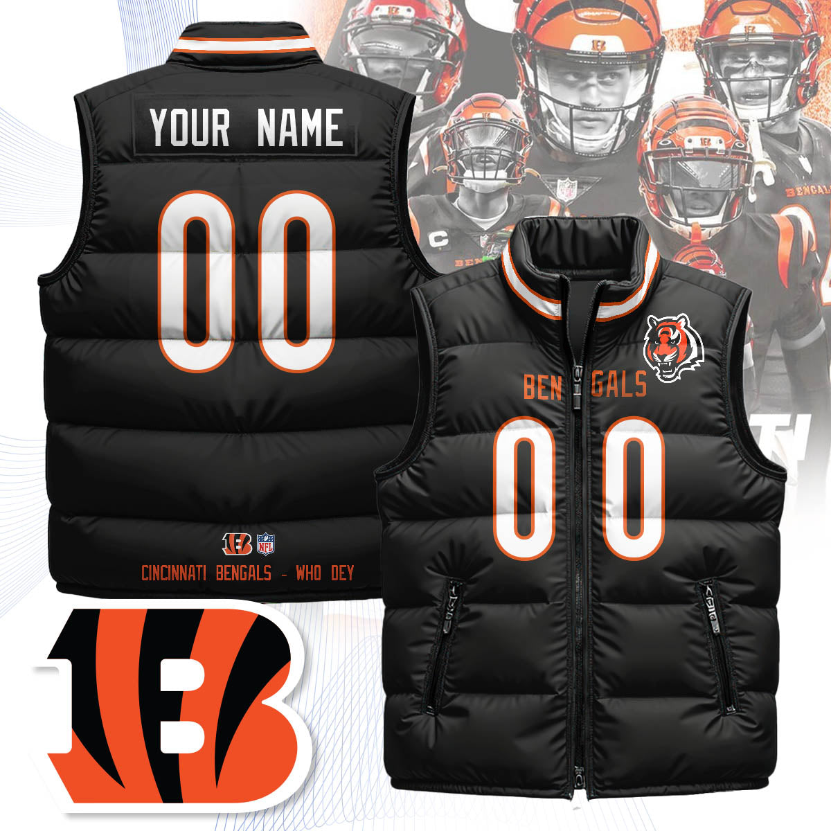 Personalized Cincinnati Bengals Unisex Puffer Vest