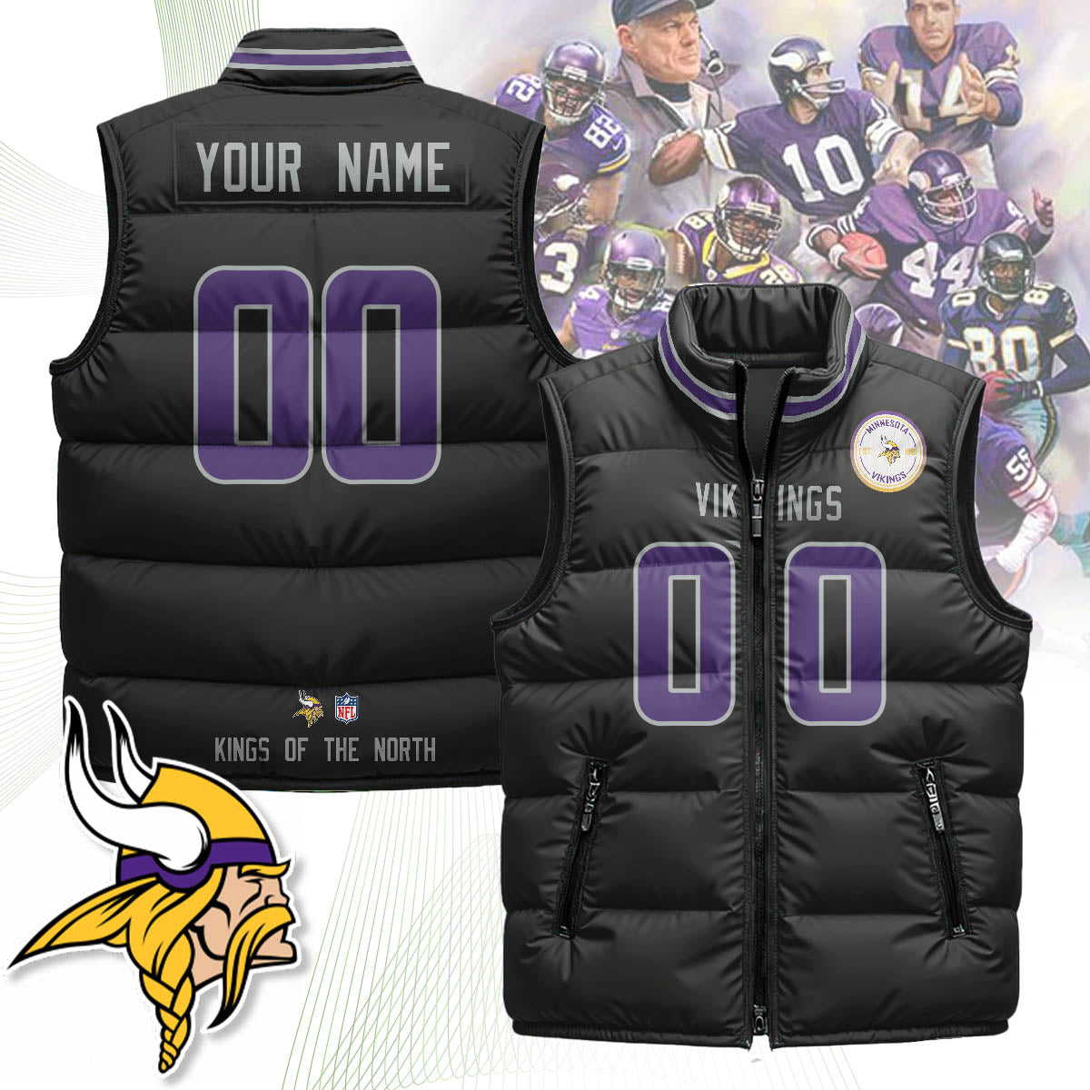 Personalized Minnesota Vikings Unisex Puffer Vest