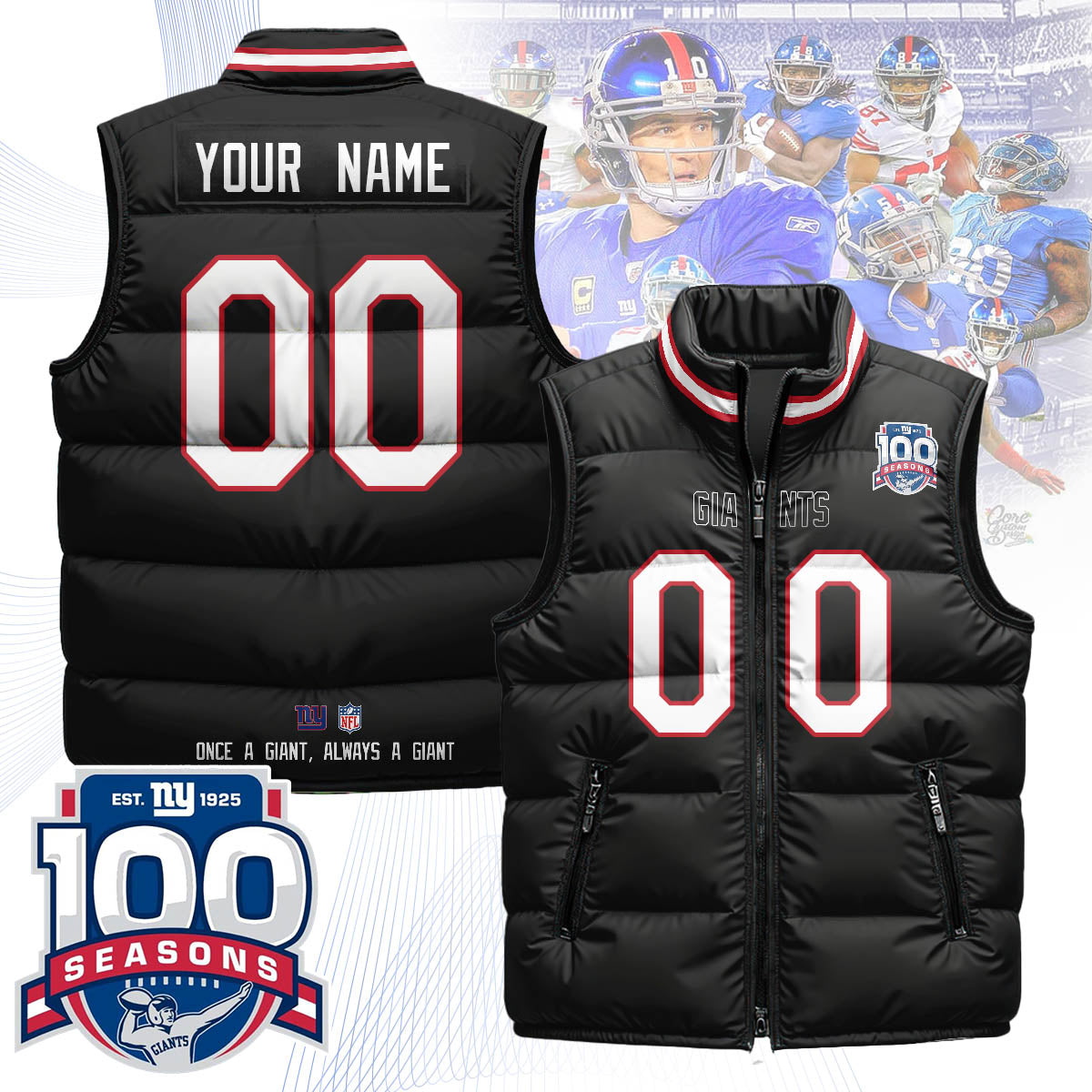 Personalized New York Giants Unisex Puffer Vest - Printed