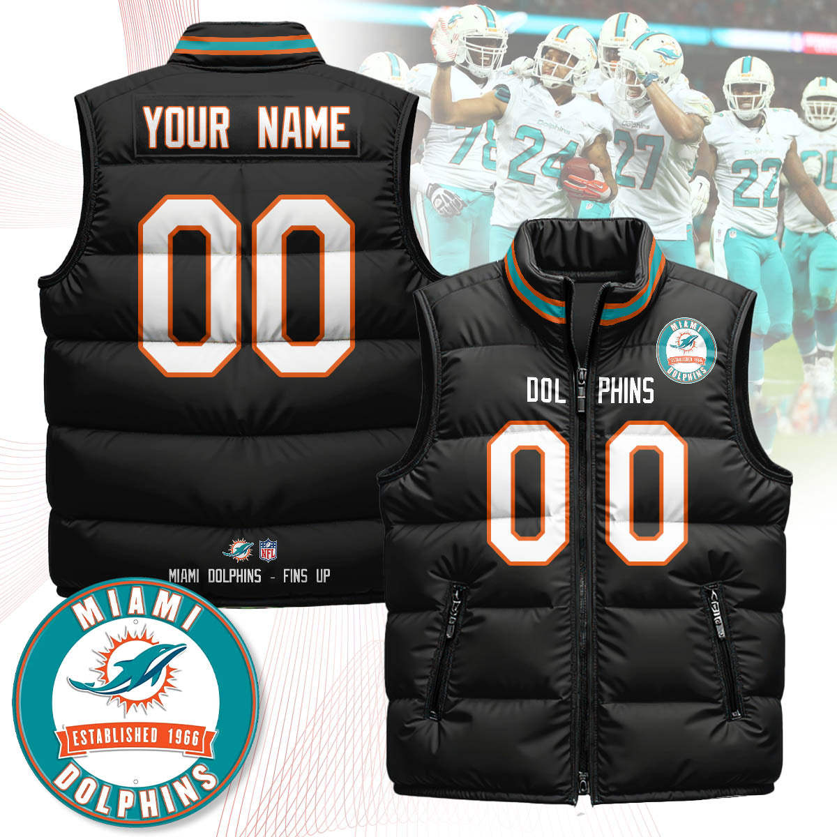 Personalized Miami Dolphins Unisex Puffer Vest - Printed