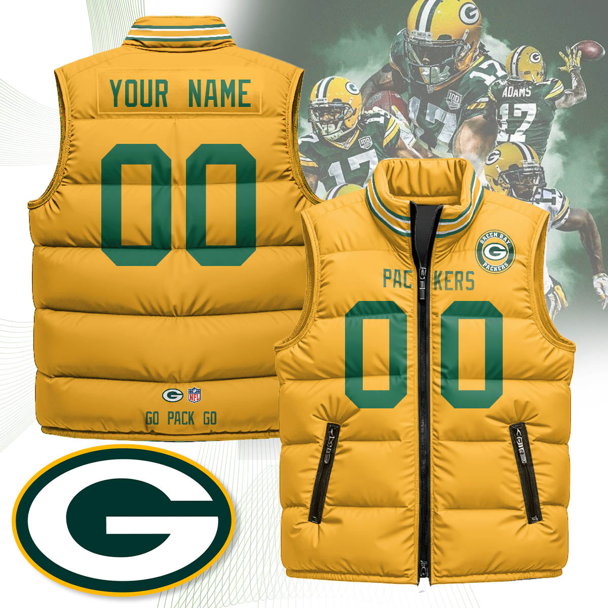 Personalized Green Bay Packers Unisex Puffer Vest