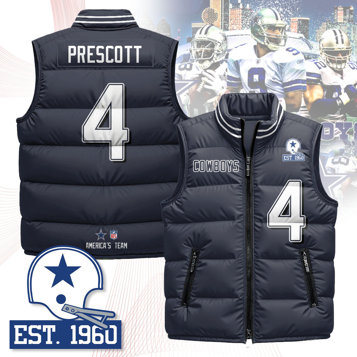 Dallas Cowboys Unisex Puffer Vest - Printed