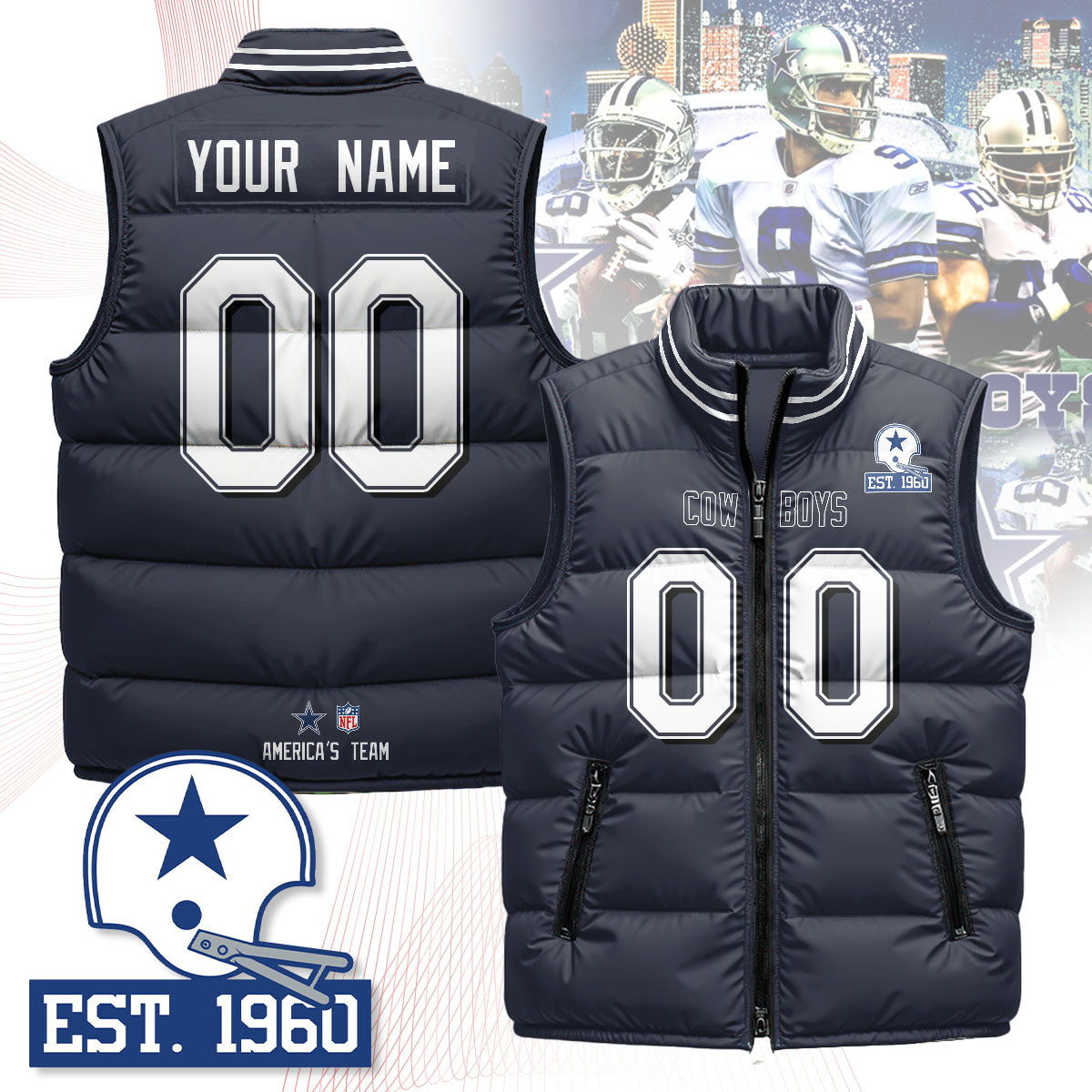 Personalized Dallas Cowboys Unisex Puffer Vest - Printed
