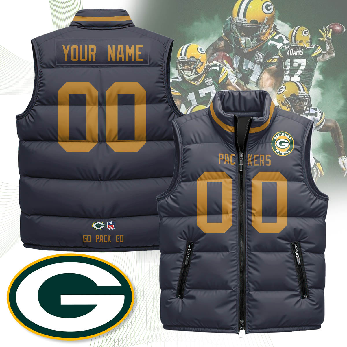Personalized Green Bay Packers Unisex Puffer Vest