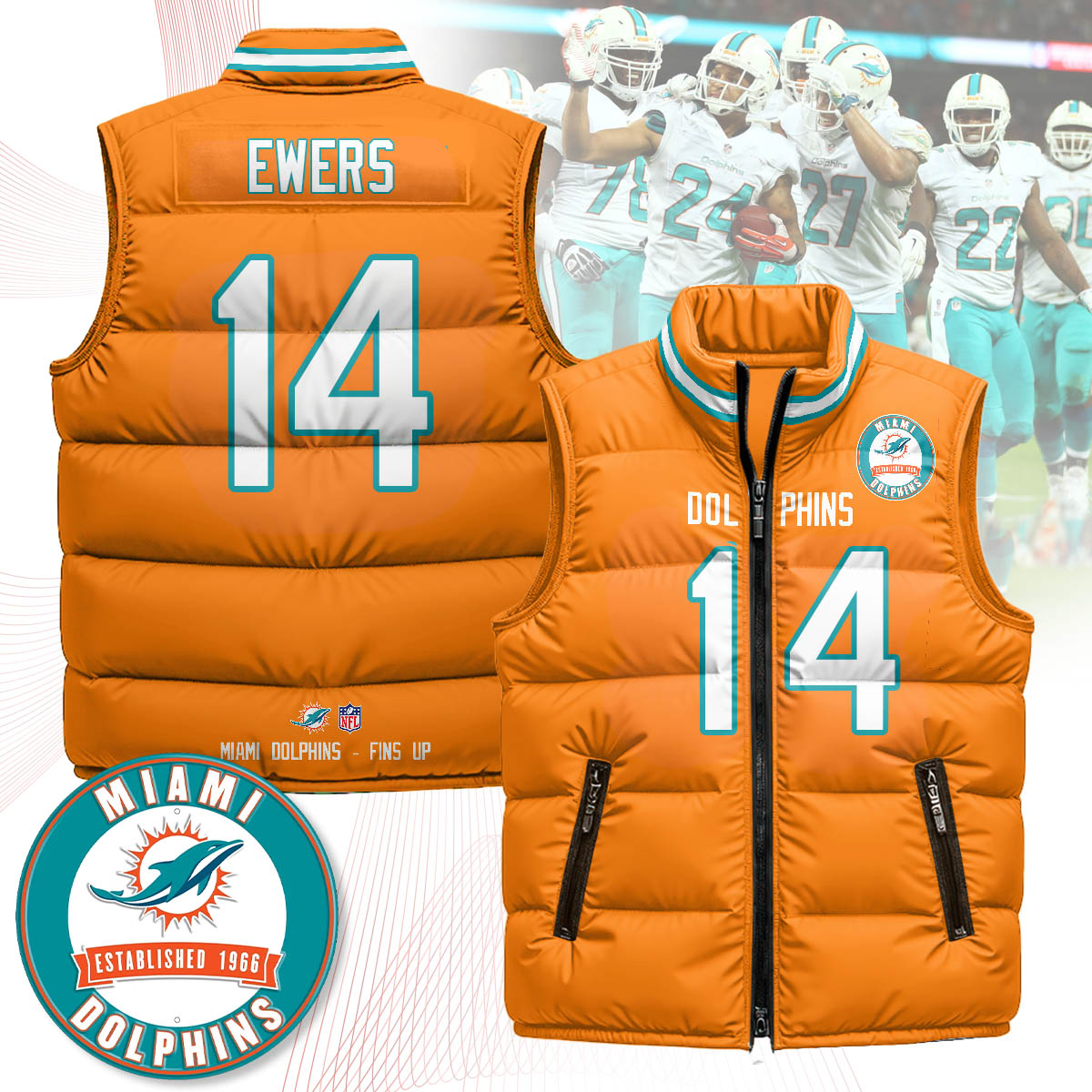Miami Dolphins Unisex Puffer Vest - Printed