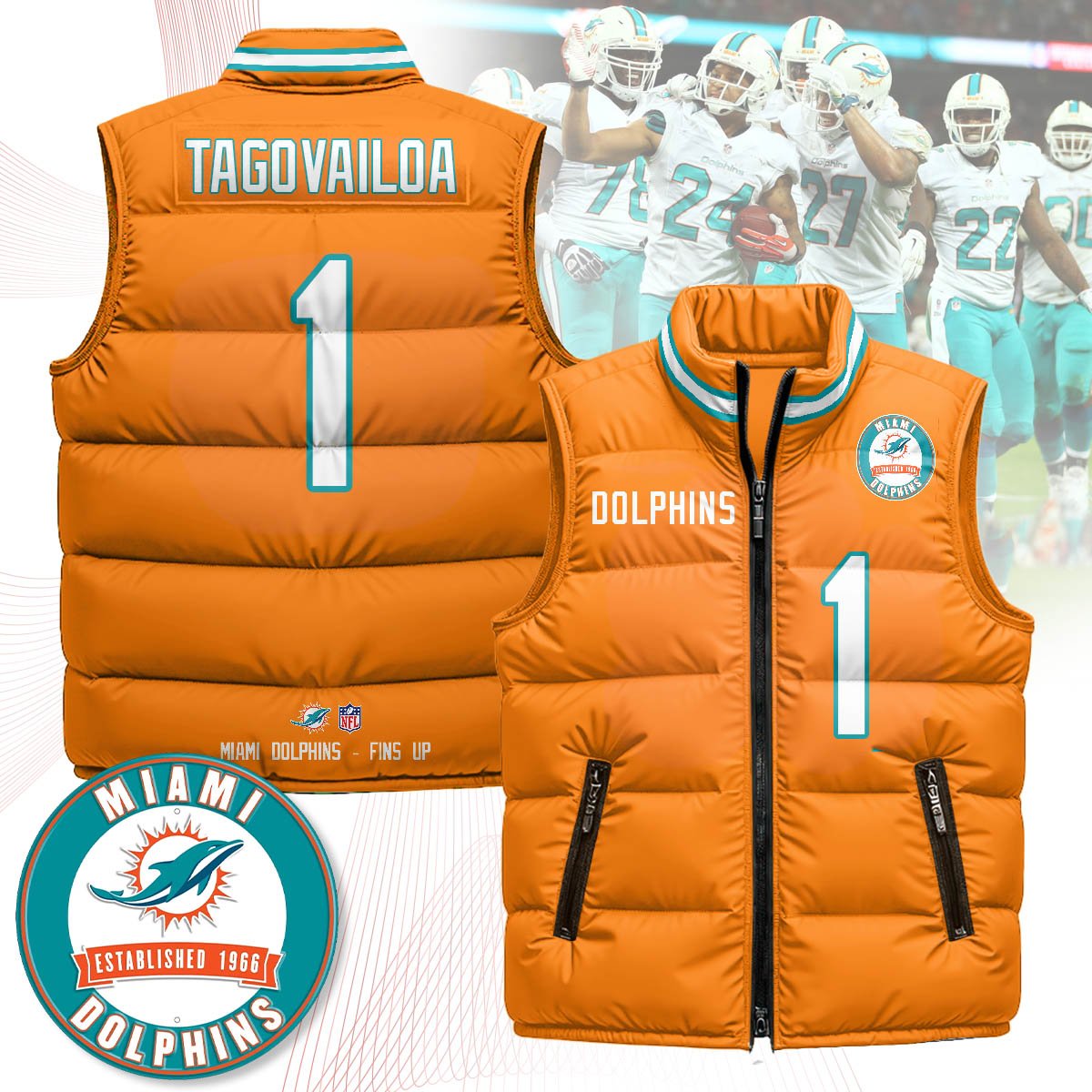 Miami Dolphins Unisex Puffer Vest - Printed