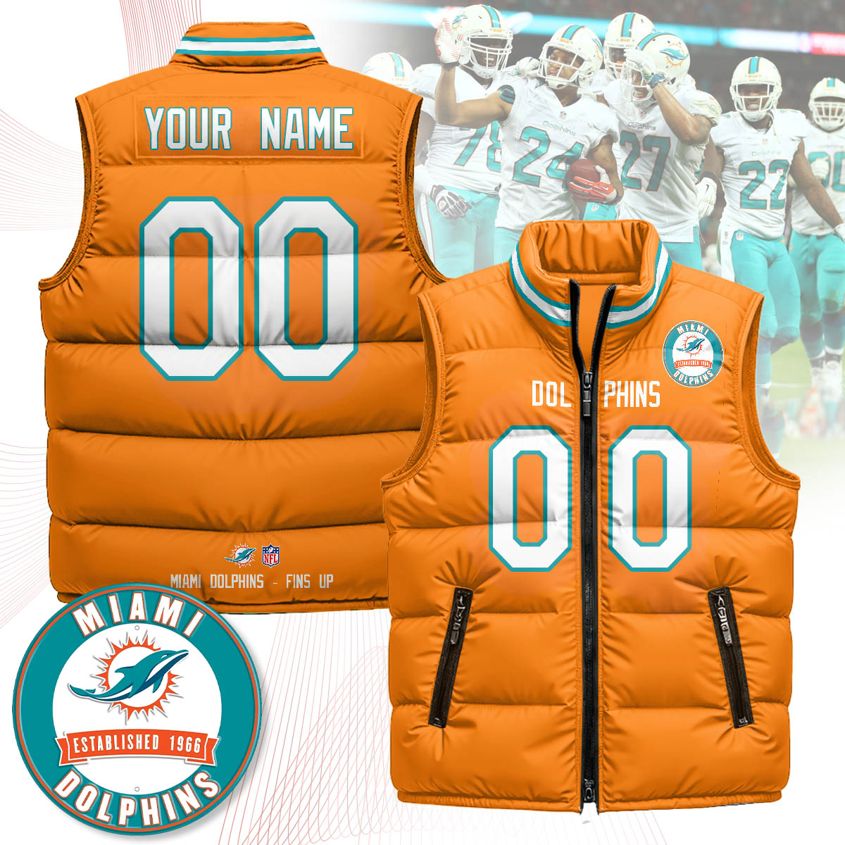 Personalized Miami Dolphins Unisex Puffer Vest - Printed