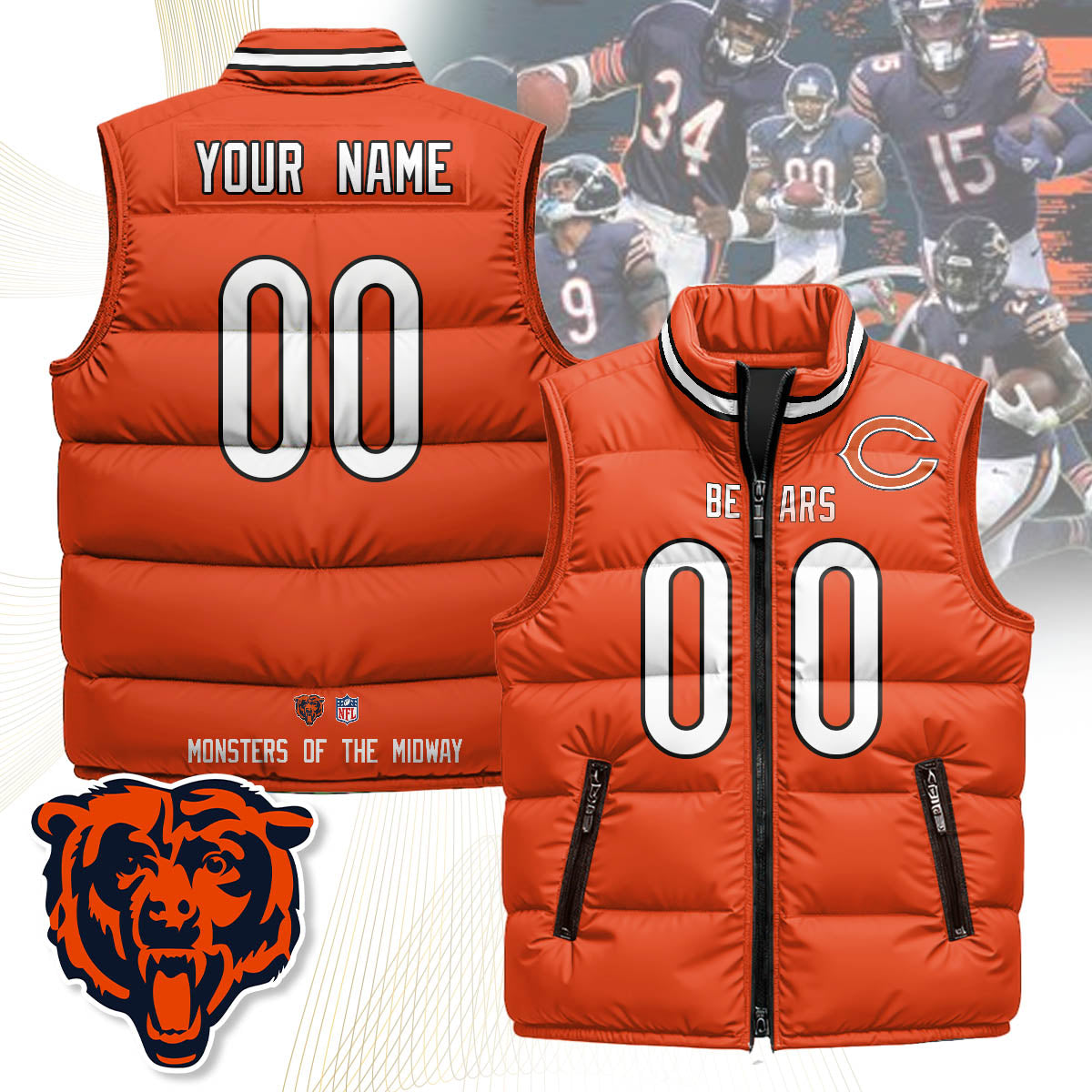 Personalized Chicago Bears Unisex Puffer Vest