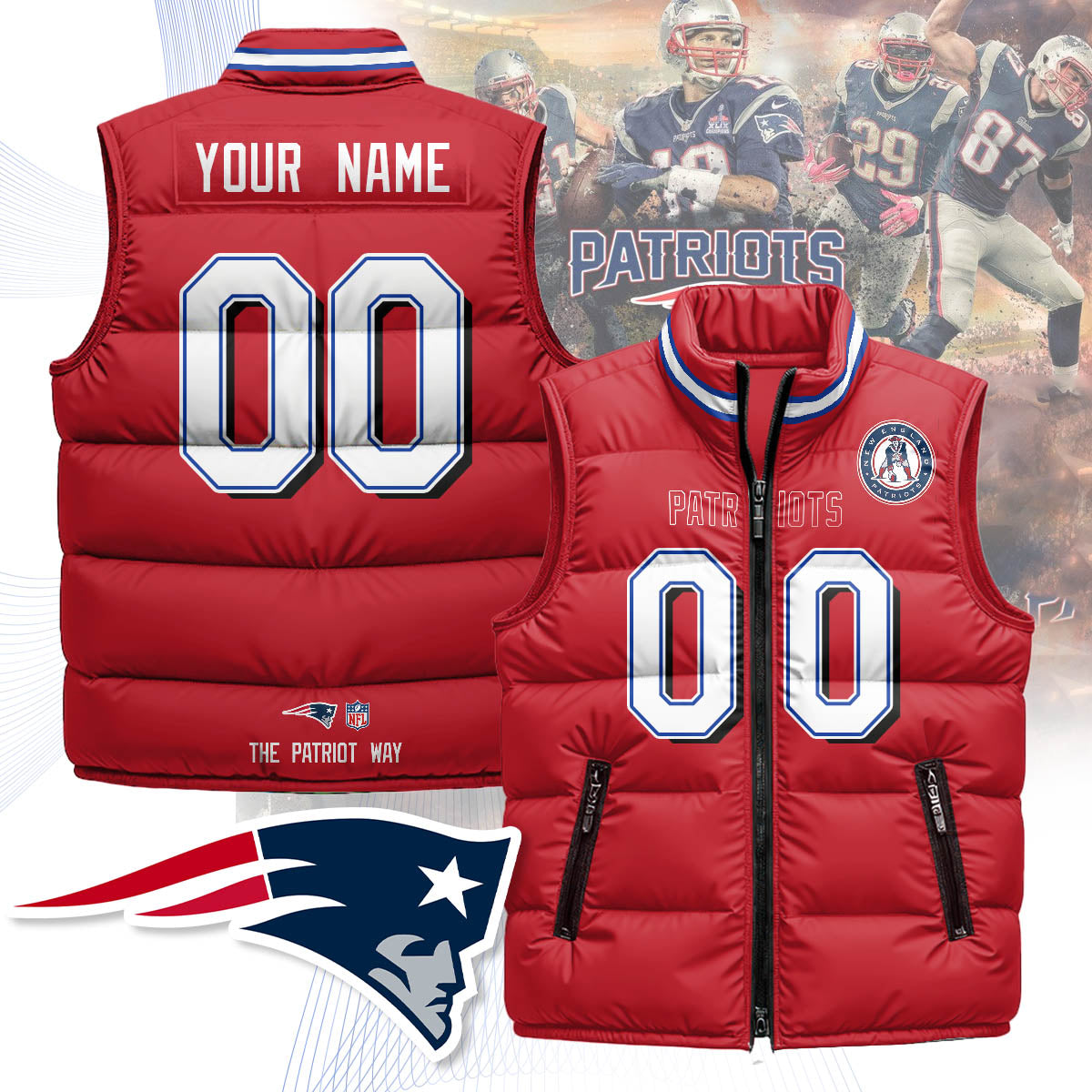 Personalized New England Patriots Unisex Puffer Vest - Printed