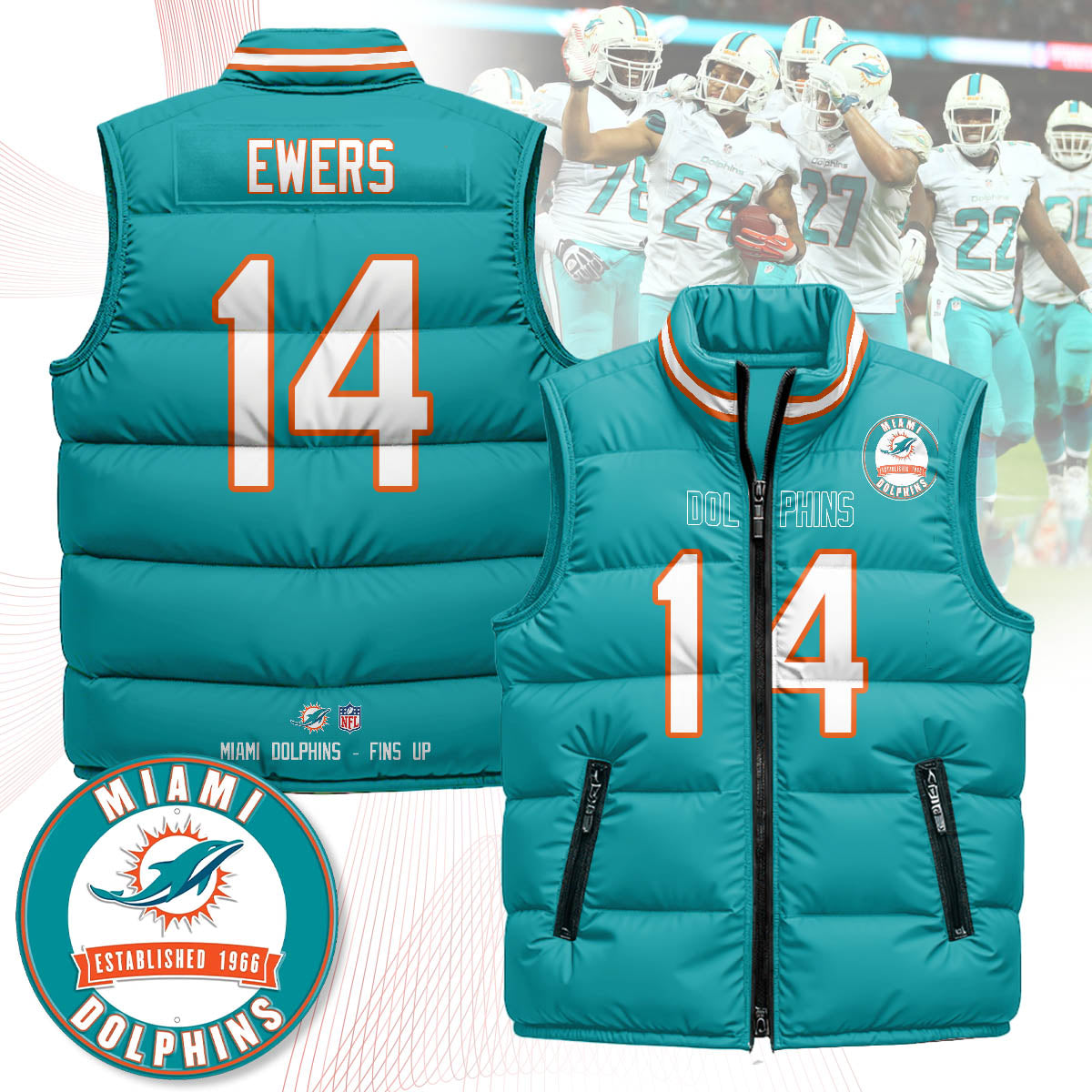 Miami Dolphins Unisex Puffer Vest - Printed