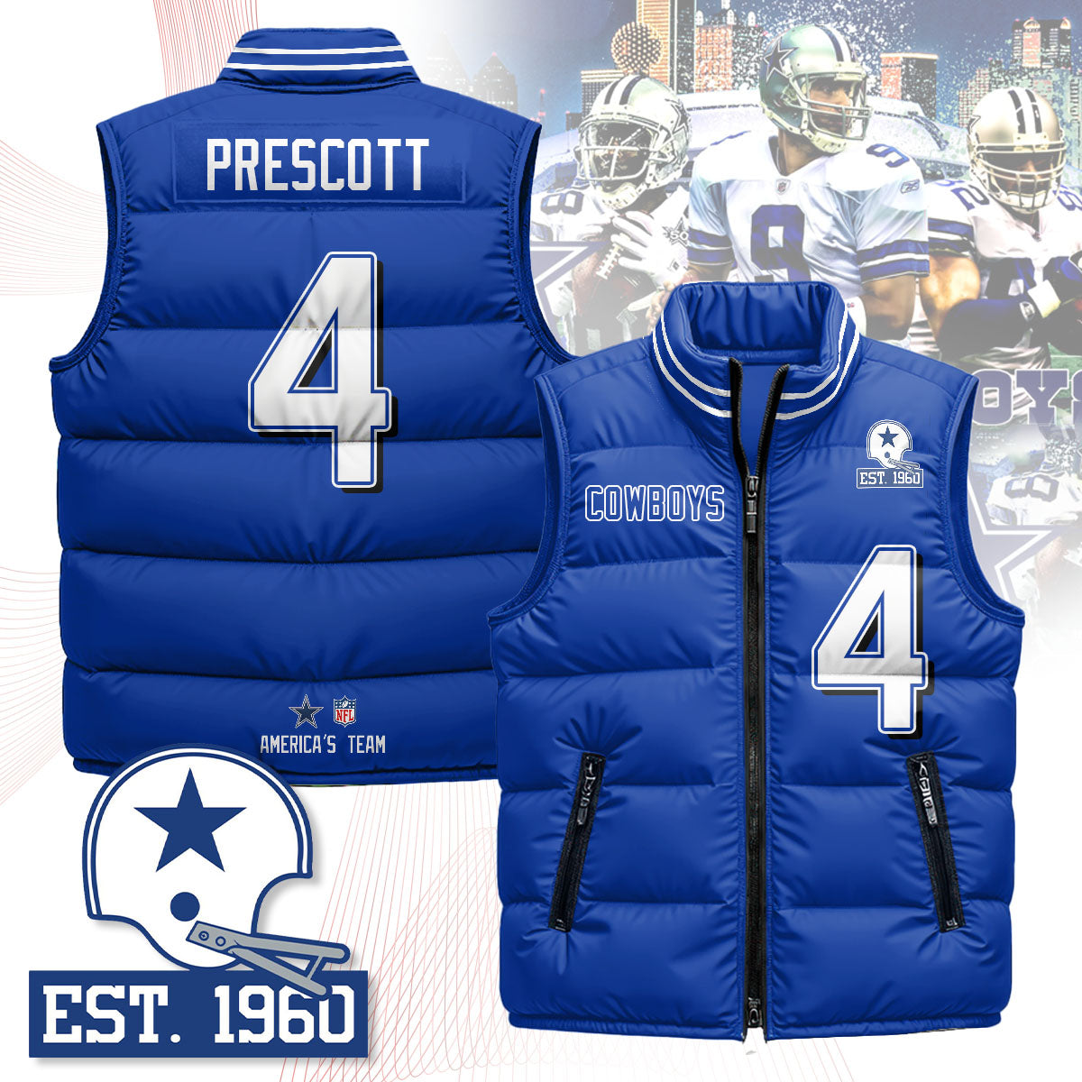 Dallas Cowboys Unisex Puffer Vest - Printed