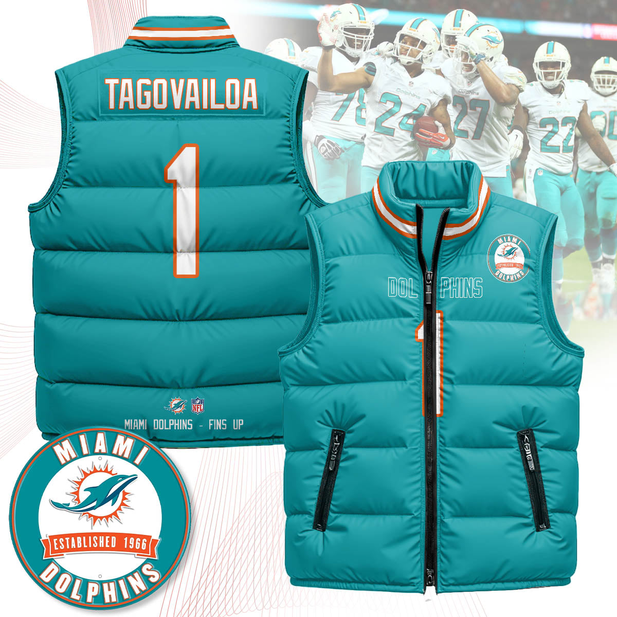 Miami Dolphins Unisex Puffer Vest - Printed