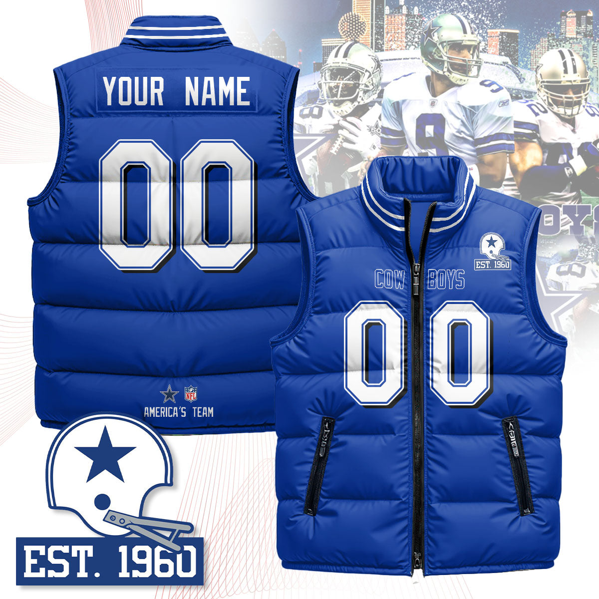 Personalized Dallas Cowboys Unisex Puffer Vest - Printed